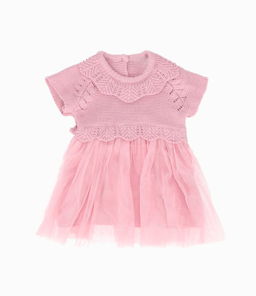 Vestido recién nacida tejido 0 meses / Palo Rosa