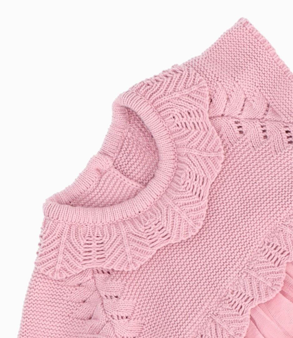 Vestido recién nacida tejido 0 meses / Palo Rosa