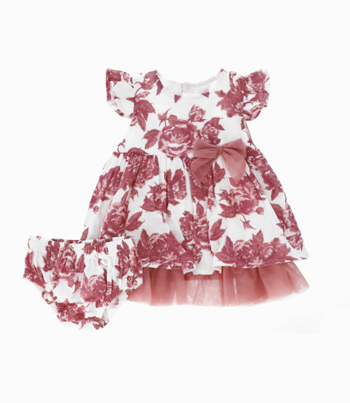 Vestido Recién nacida con flores 0 meses / Palo Rosa