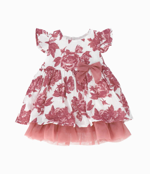 Vestido Recién nacida con flores 0 meses / Palo Rosa
