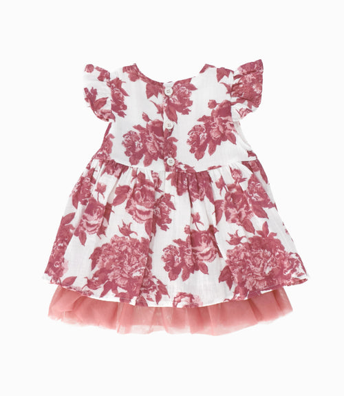 Vestido Recién nacida con flores 0 meses / Palo Rosa