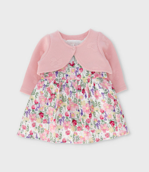 Vestido recién nacida floreado con bolero 0 meses / Rosado