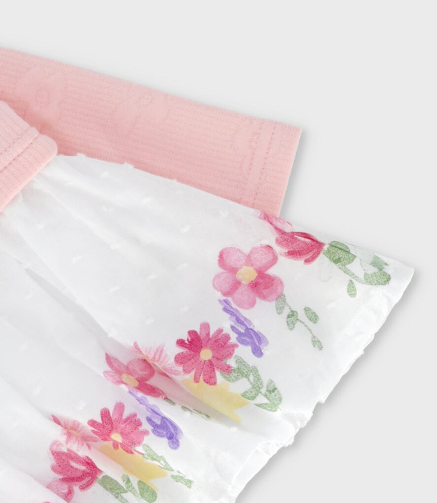 Vestido recién nacida tejido con flores 0 meses / Rosado