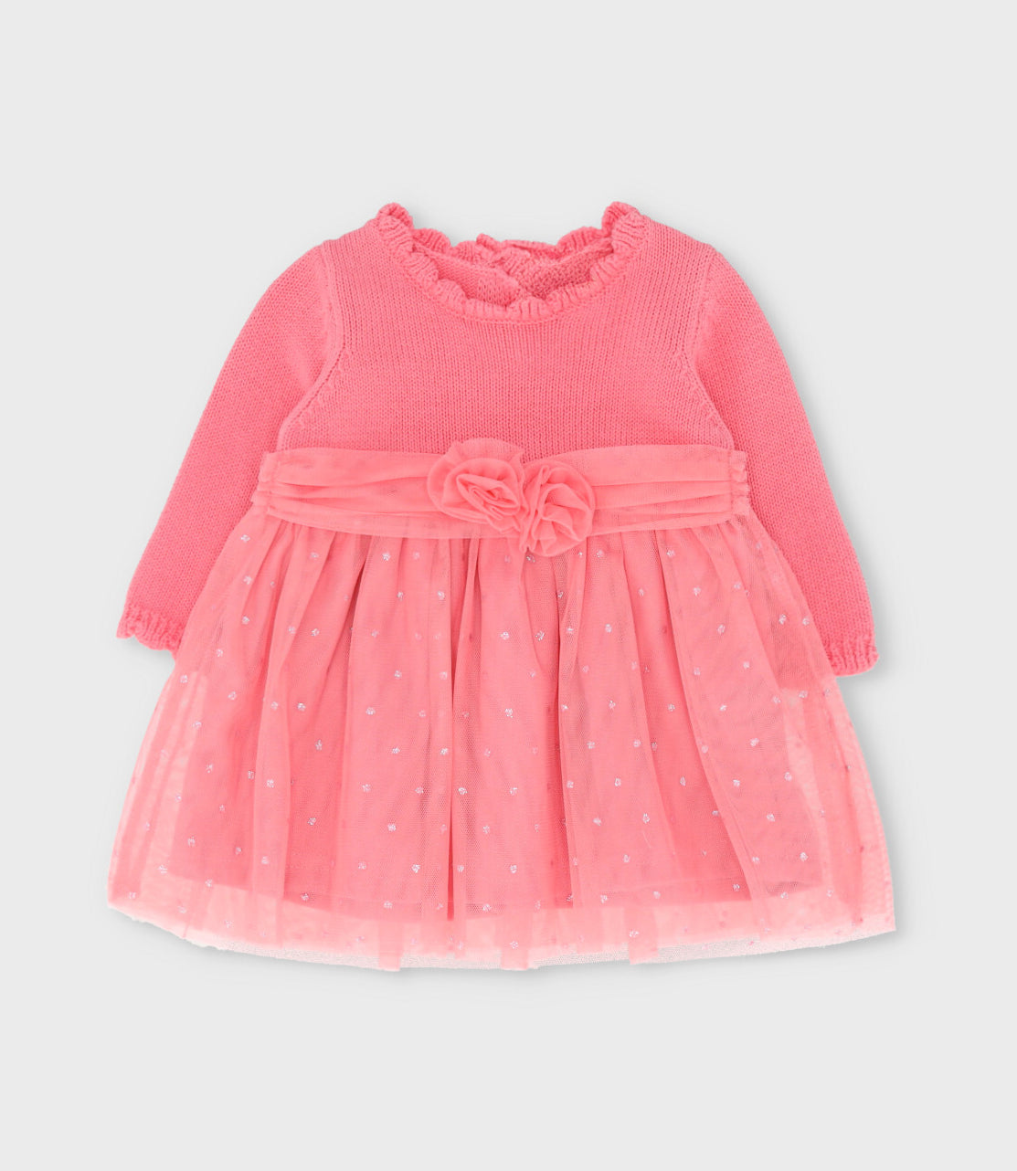 Vestido recién nacida con flores y lazo 0 meses / Coral