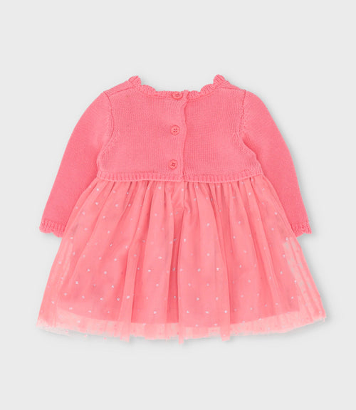 Vestido recién nacida con flores y lazo 0 meses / Coral