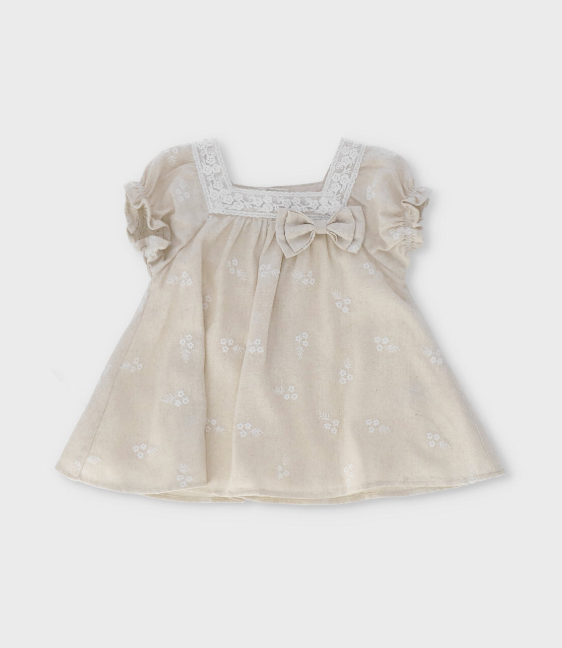 Vestido recién nacida flores bordadas 0 meses / Beige