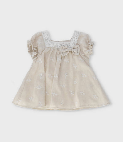 Vestido recién nacida flores bordadas 0 meses / Beige