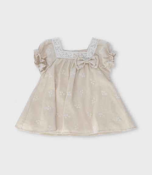 Vestido recién nacida flores bordadas 0 meses / Beige