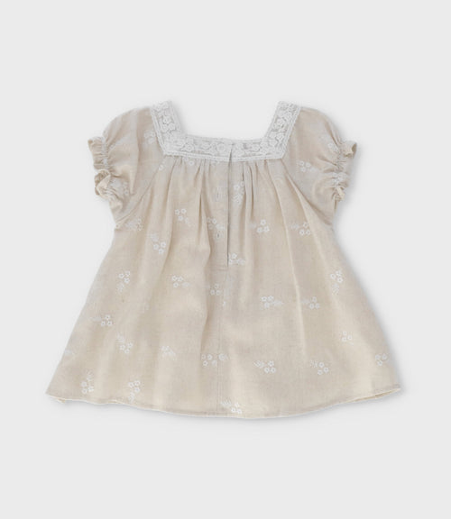 Vestido recién nacida flores bordadas 0 meses / Beige