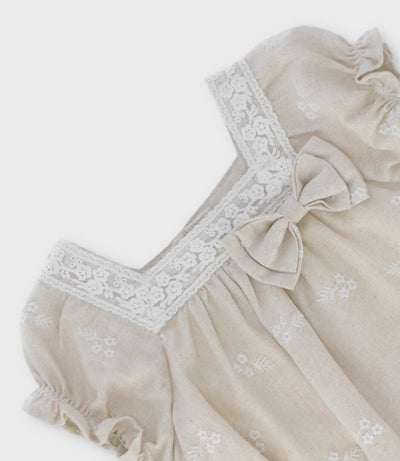 Vestido recién nacida flores bordadas 0 meses / Beige