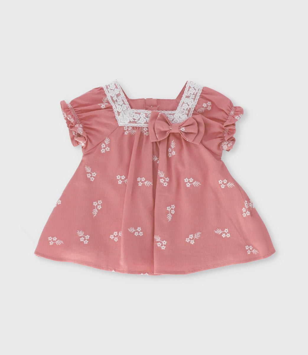 Vestido recién nacida flores bordadas 0 meses / Coral