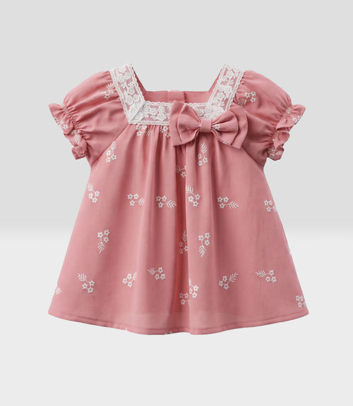 Vestido recién nacida flores bordadas 0 meses / Coral