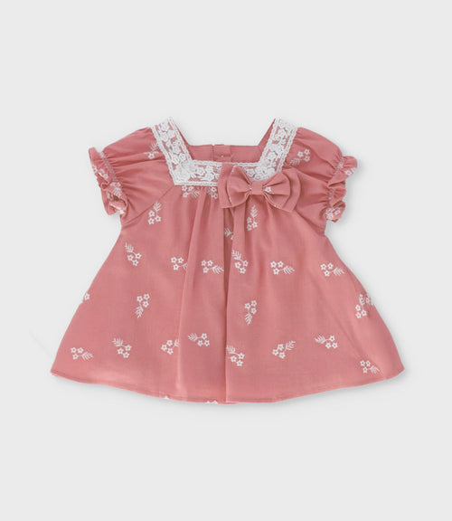 Vestido recién nacida flores bordadas 0 meses / Coral