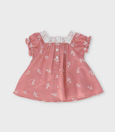 Vestido recién nacida flores bordadas 0 meses / Coral
