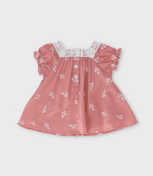 Vestido recién nacida flores bordadas 0 meses / Coral