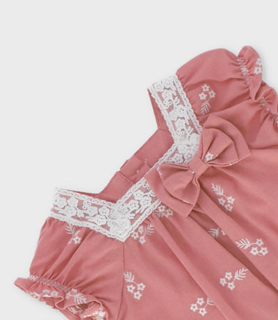 Vestido recién nacida flores bordadas 0 meses / Coral