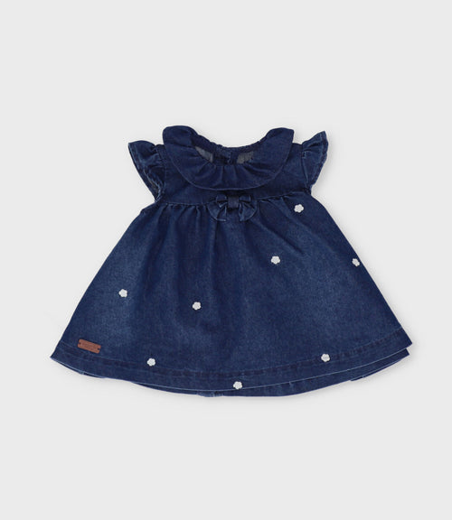 Vestido recién nacida de denim con flores 0 meses / Azul Marino
