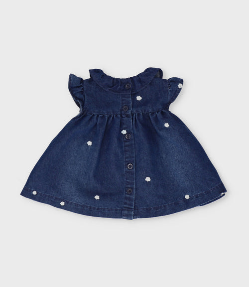 Vestido recién nacida de denim con flores 0 meses / Azul Marino