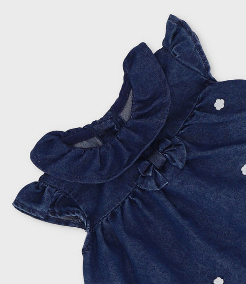Vestido recién nacida de denim con flores 0 meses / Azul Marino