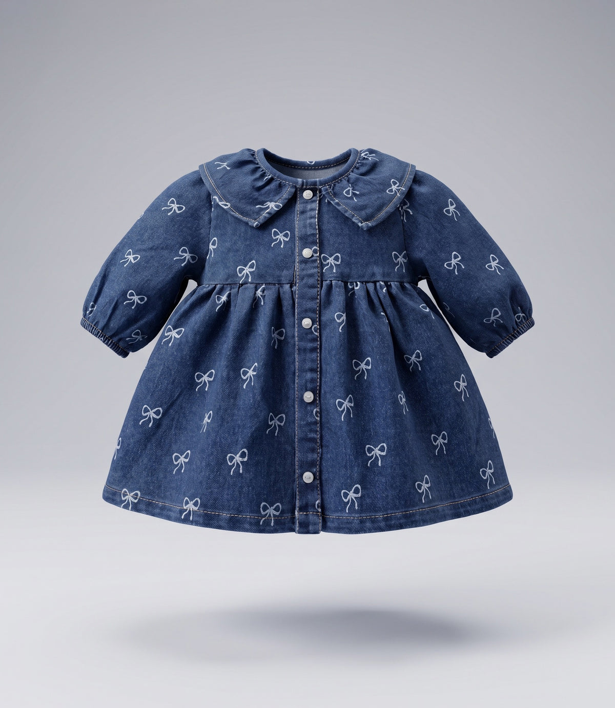 Vestido recién nacida de denim con lazos 0 meses / Azul Marino