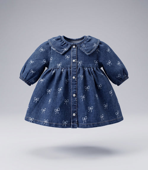 Vestido recién nacida de denim con lazos 0 meses / Azul Marino
