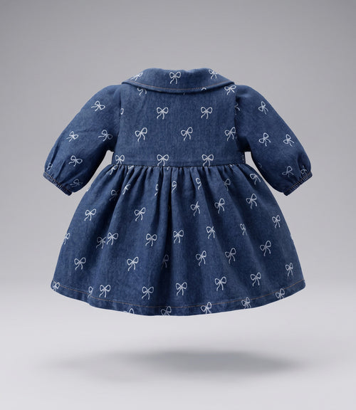 Vestido recién nacida de denim con lazos 0 meses / Azul Marino