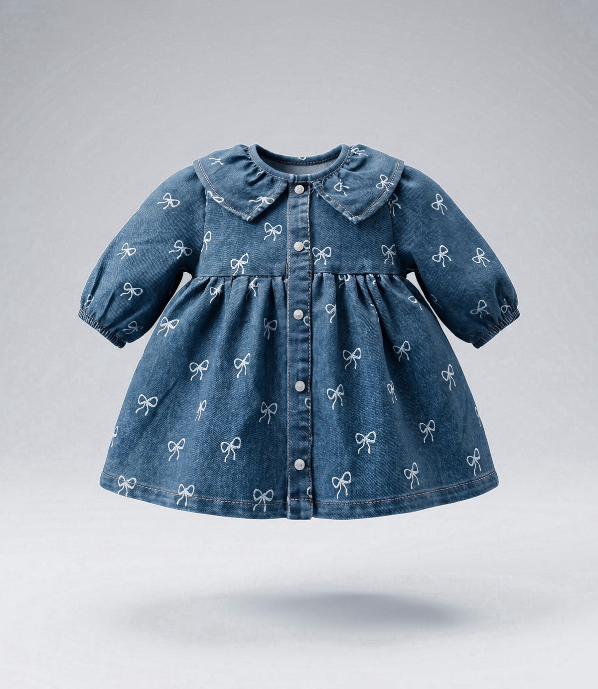 Vestido recién nacida de denim con lazos 0 meses / Celeste