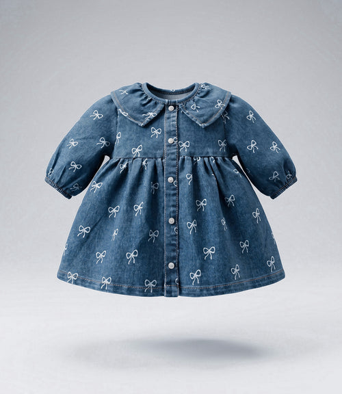 Vestido recién nacida de denim con lazos 0 meses / Celeste