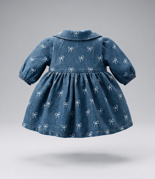 Vestido recién nacida de denim con lazos 0 meses / Celeste