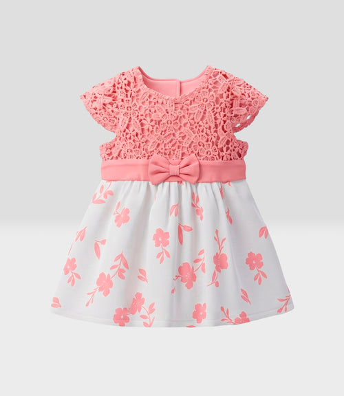Vestido recién nacida con macramé 0 meses / Coral