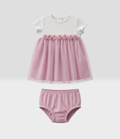 Vestido recién nacida de tull 0 meses / Crudo