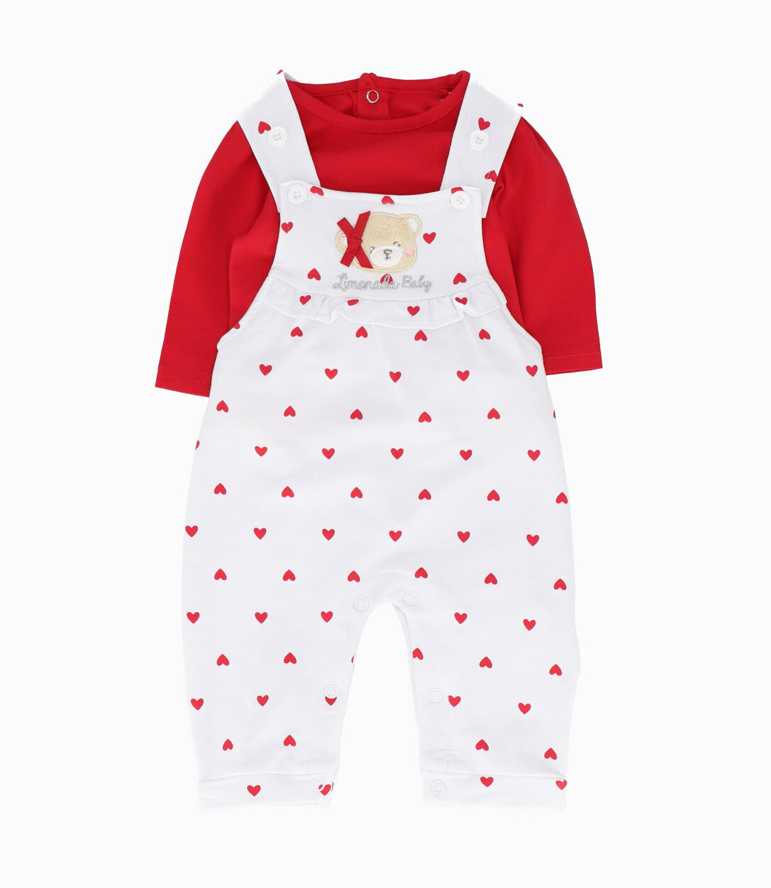 Conjunto De Jardinera Y Polera Recién Nacida Con Corazones 0 meses / Rojo