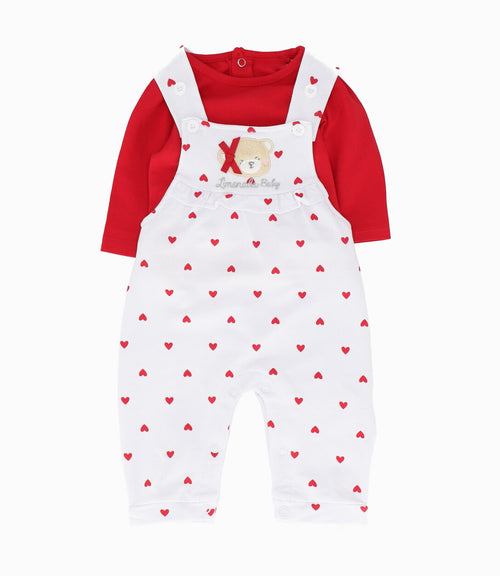 Conjunto De Jardinera Y Polera Recién Nacida Con Corazones 0 meses / Rojo