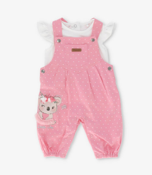 Jardinera recién nacida con corazones y koala 0 meses / Rosado