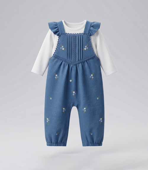 Jardinera recién nacida de denim con flores 0 meses / Azul Marino
