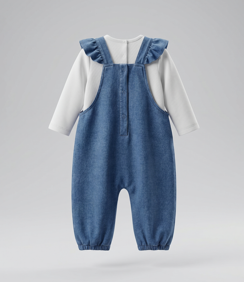 Jardinera recién nacida de denim con flores 0 meses / Azul Marino