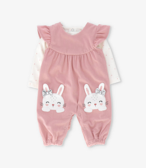 Jardinera recién nacida con vuelos y conejos 0 meses / Rosado