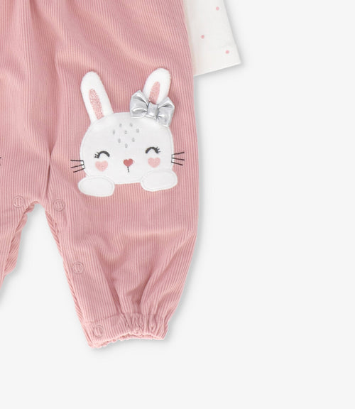 Jardinera recién nacida con vuelos y conejos 0 meses / Rosado