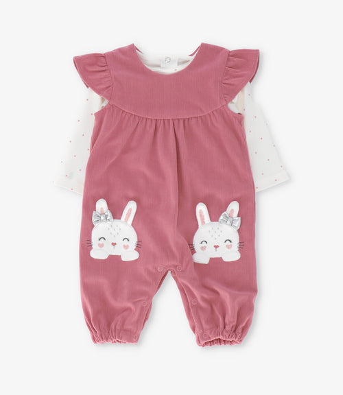 Jardinera recién nacida con vuelos y conejos 0 meses / Coral