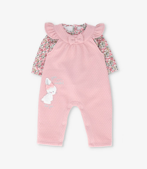 Jardinera recién nacida acolchada con conejo 0 meses / Rosado