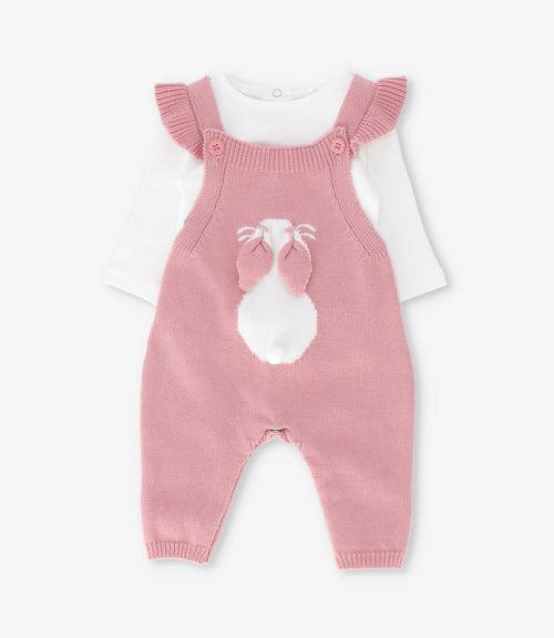 Jardinera recién nacida tejida con conejo 0 meses / Rosado