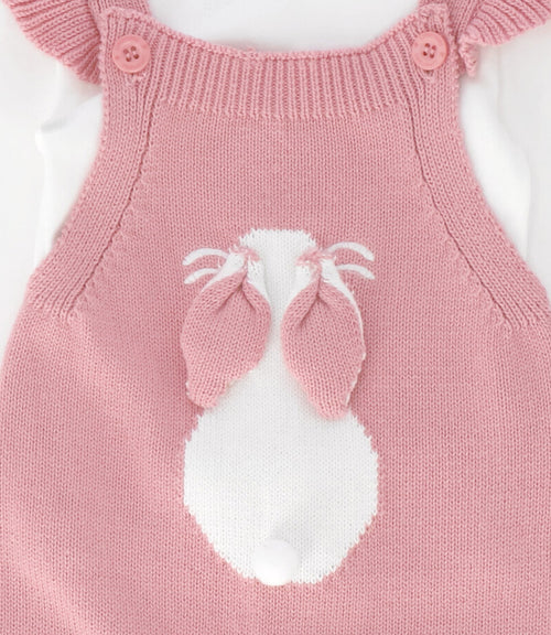 Jardinera recién nacida tejida con conejo 0 meses / Rosado