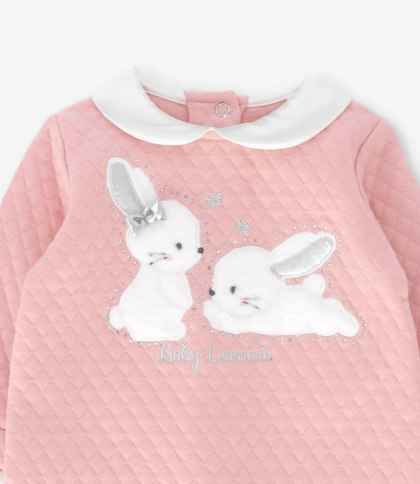 Enterito recién nacida acolchado con conejos 0 meses / Rosado