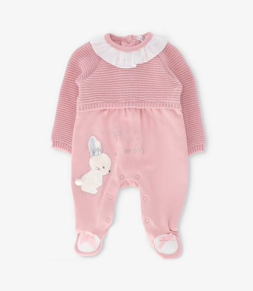 Enterito recién nacida tejido con vuelos 0 meses / Rosado