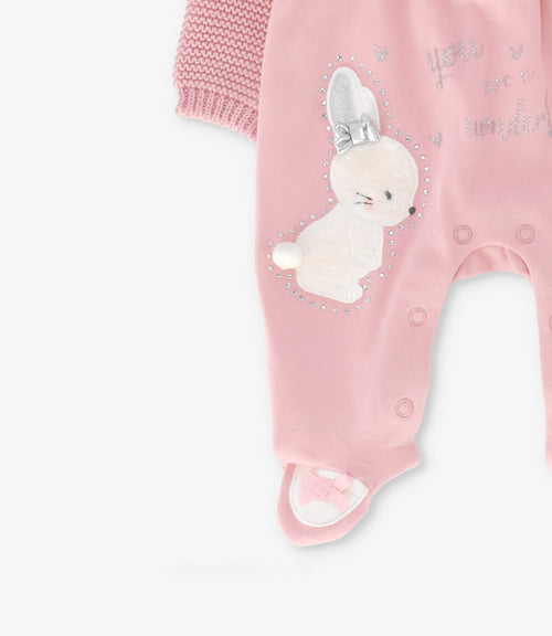 Enterito recién nacida tejido con vuelos 0 meses / Rosado