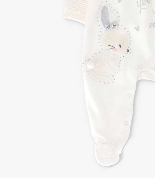 Enterito recién nacida tejido con vuelos 0 meses / Crudo