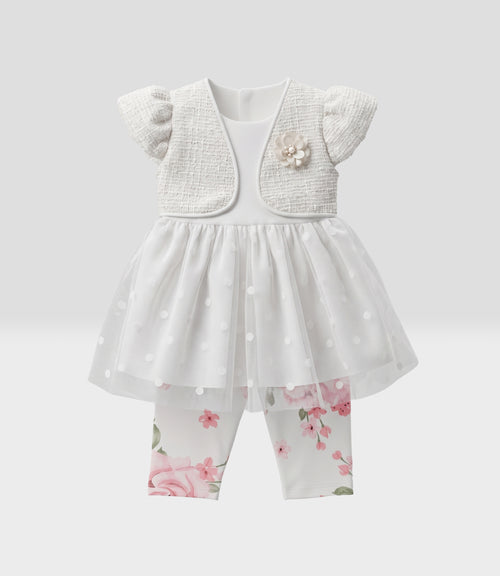 Conjunto Recién Nacida De Vestido Y Calzas 0 meses / Blanco