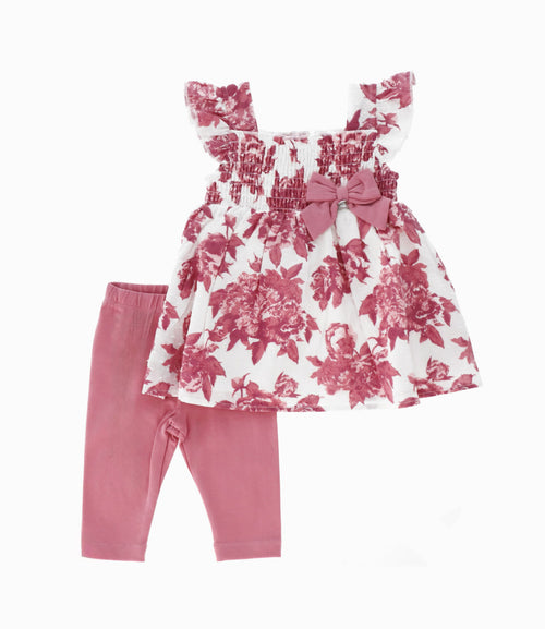 Conjunto Recién nacida con flores 0 meses / Palo Rosa