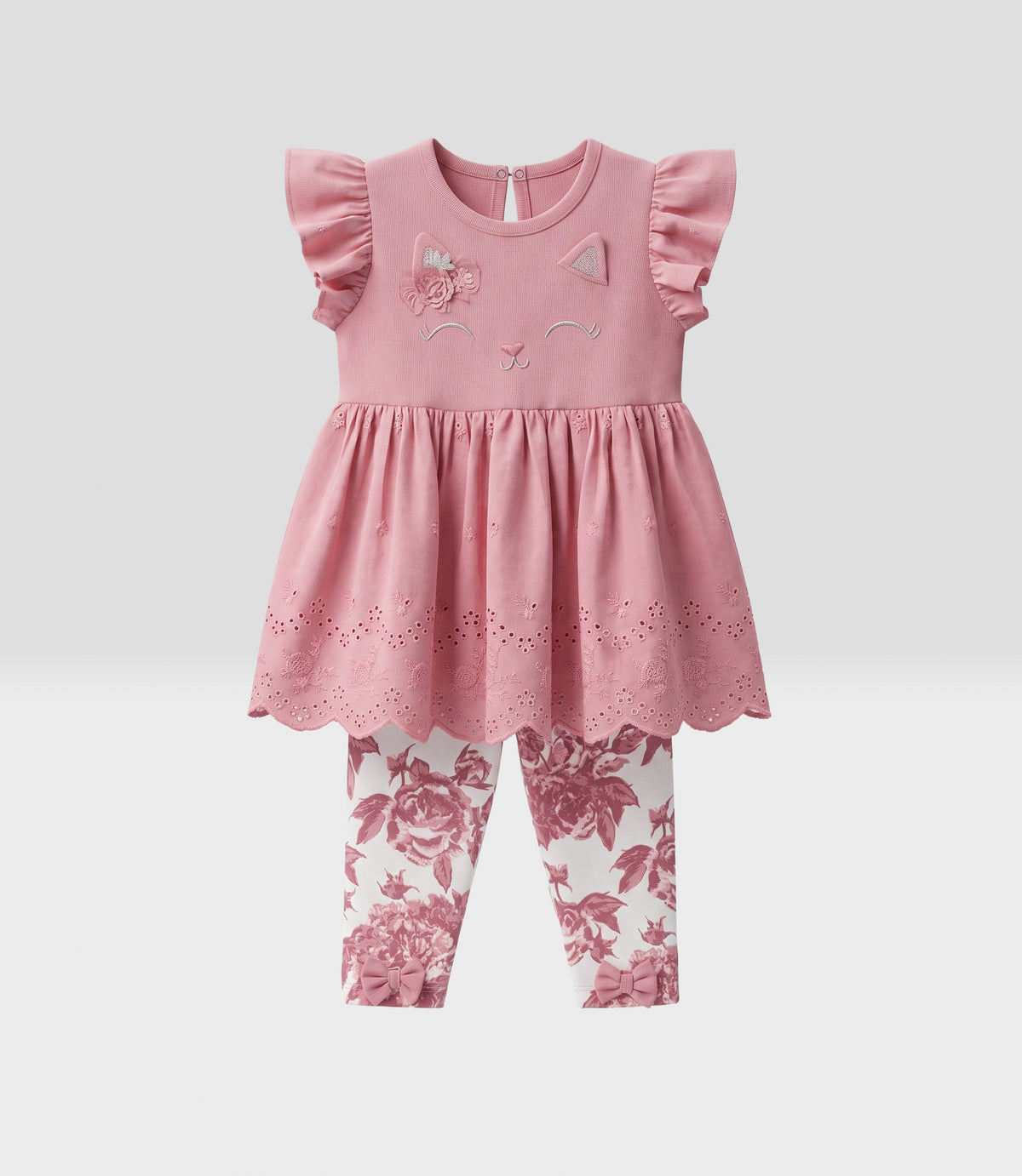 Conjunto Recién nacida con gato 0 meses / Palo Rosa
