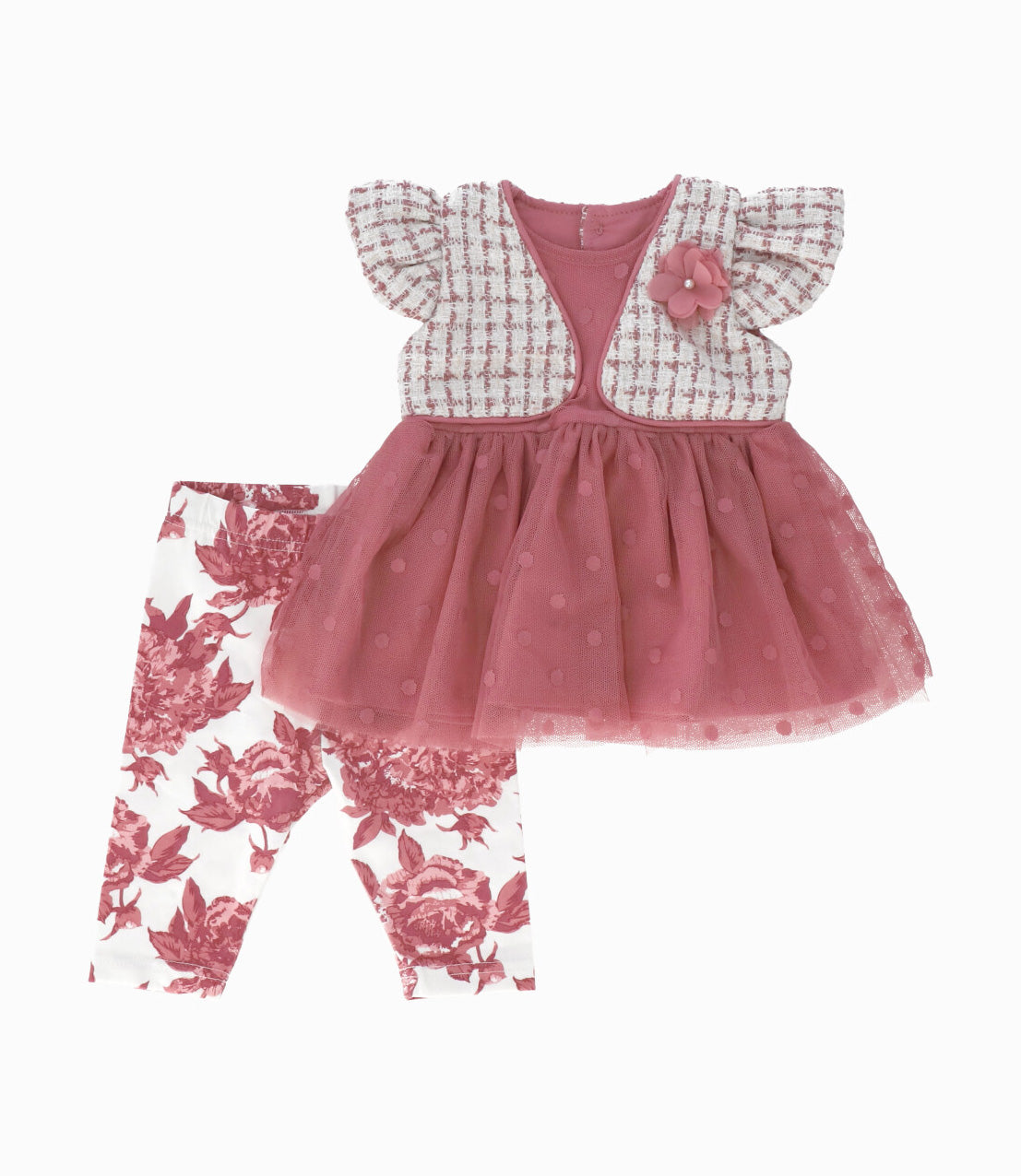 Conjunto Recién nacida con flores 0 meses / Palo Rosa